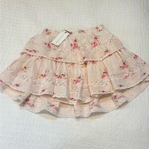 LoveShackFancy Pink Floral Mini Skirt